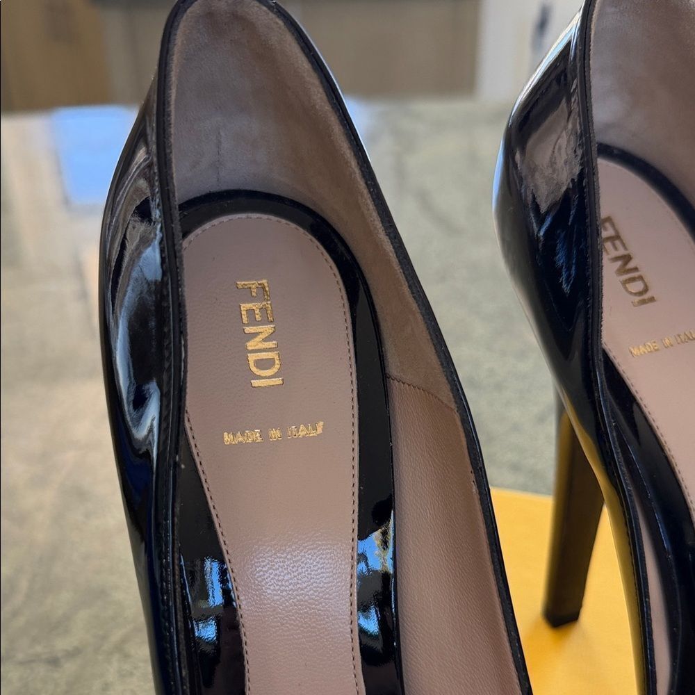 Fendi Glossy Black Peep Toe Heels View 4